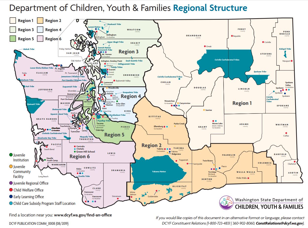 DCYF Regional Map - Evergreen Caregiver Support