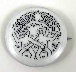 Keith Haring Safe Sex Art Print Button - Vintage LGBTQ+ Pop Art.